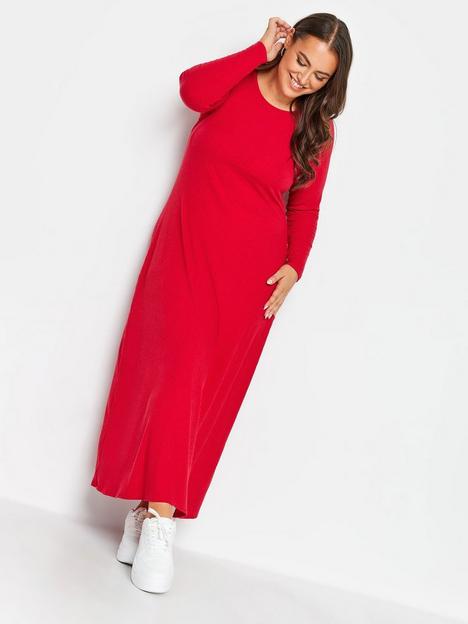 yours-long-sleeve-rib-swing-dress-red
