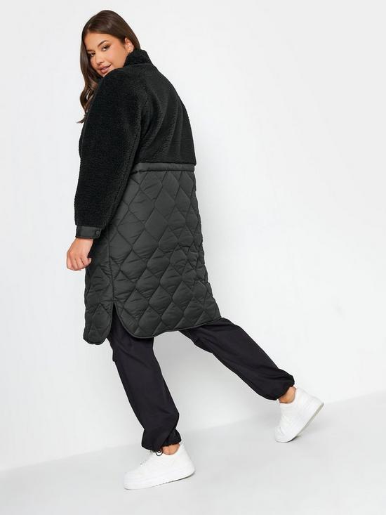 stillFront image of yours-mixed-teddy-quilted-coat-black