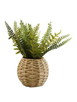 Product photograph of Very Home Faux Green Ferns In Rattan Basket from very.co.uk