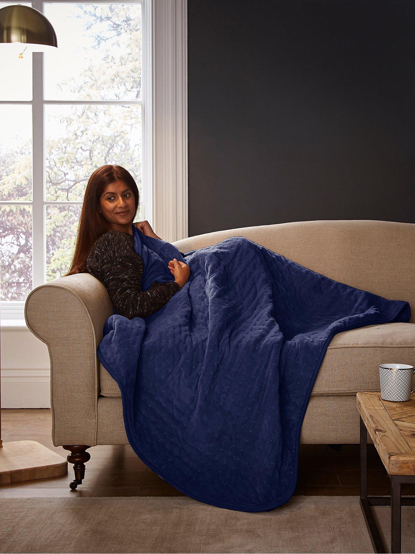 Luxury Heated Throw 9 Heat Settings Navy