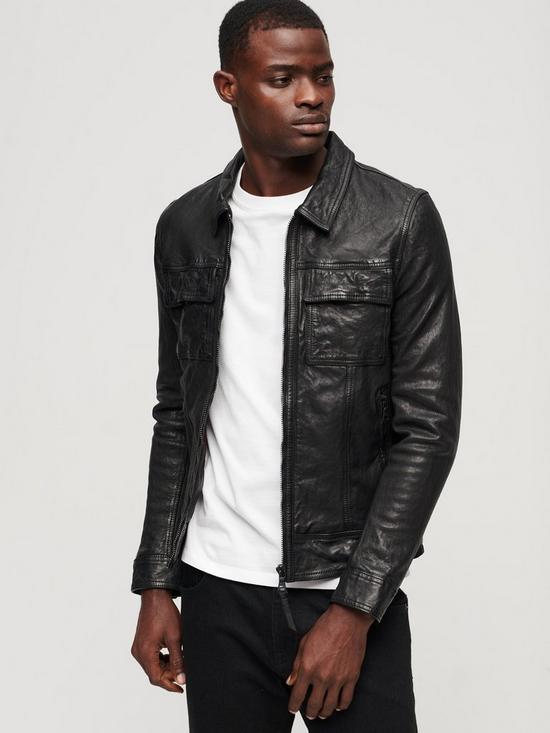 Superdry Seventies Leather Jacket - Black | very.co.uk