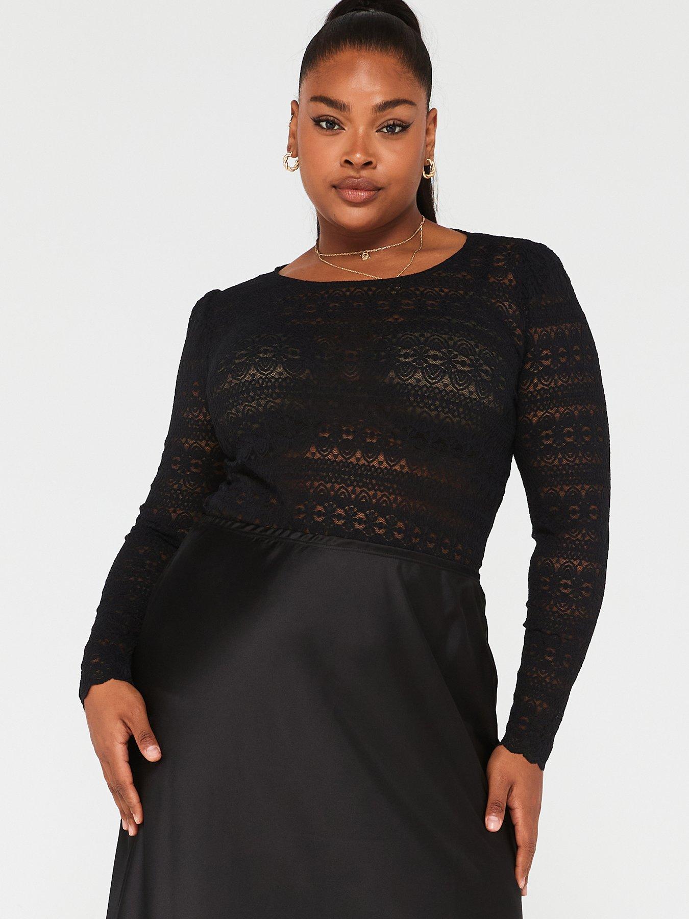 Black lace cheap evening top