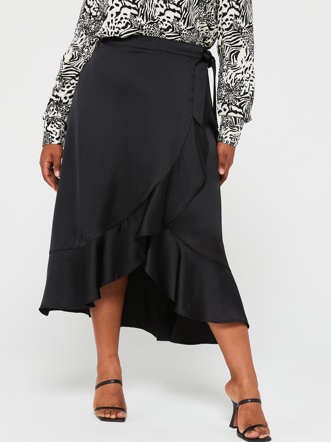 Long black hotsell wrap around skirt