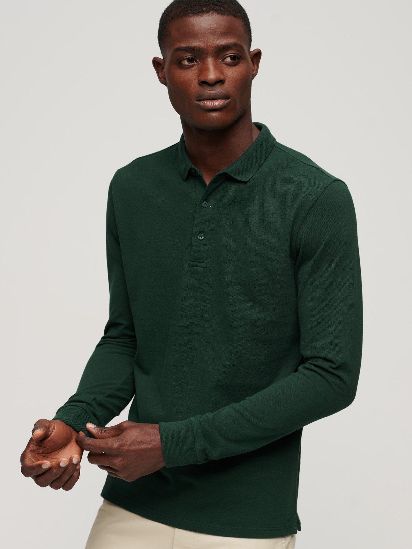 Mens green long shop sleeve polo shirt