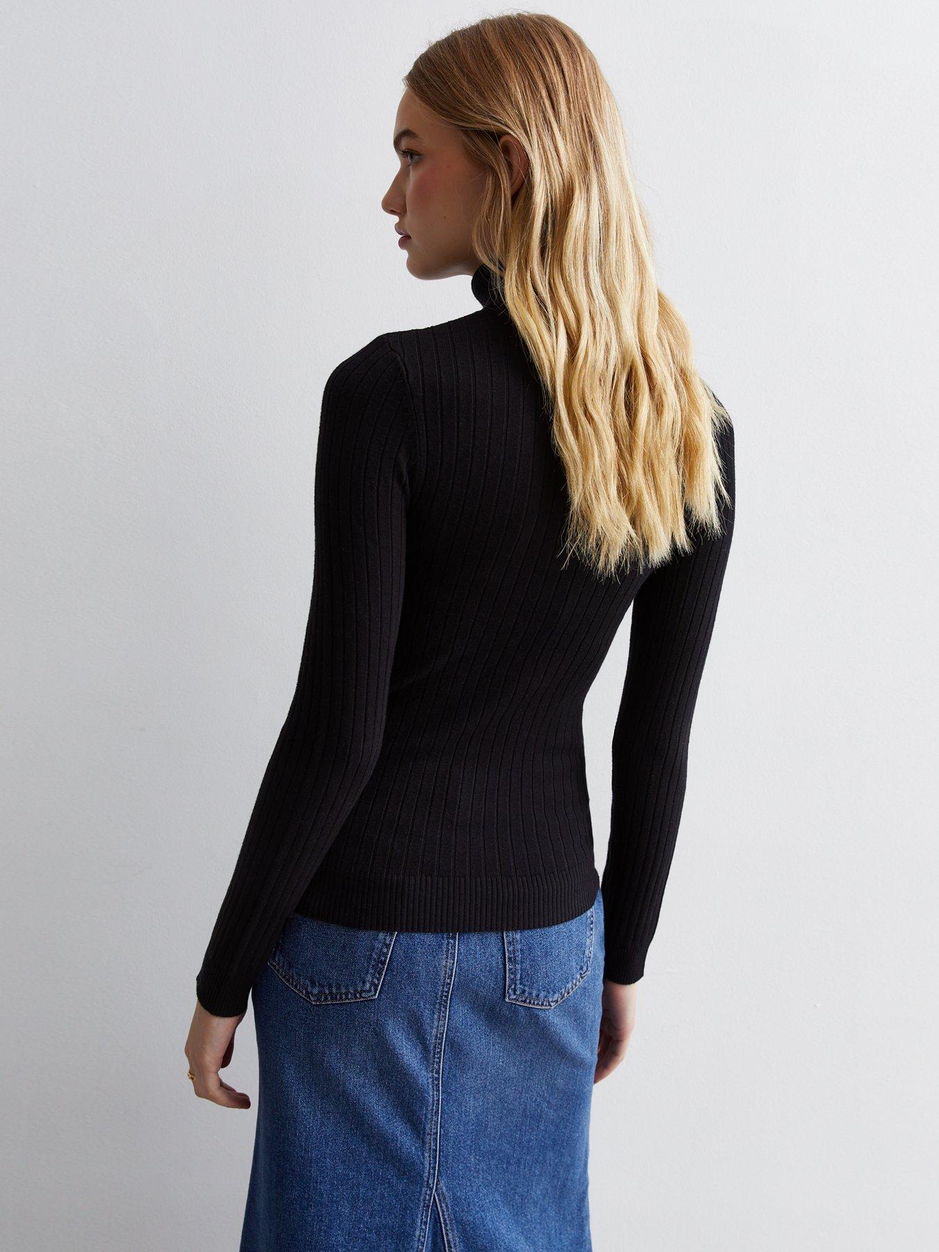 New Look Black Ribbed Knit Roll Neck Jumper | very.co.uk