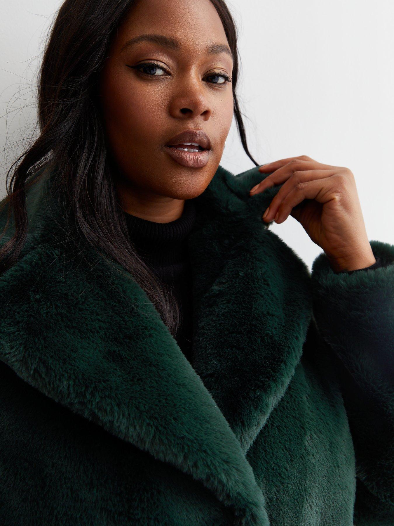 New Look Curves Dark Green Faux Fur Coat Very