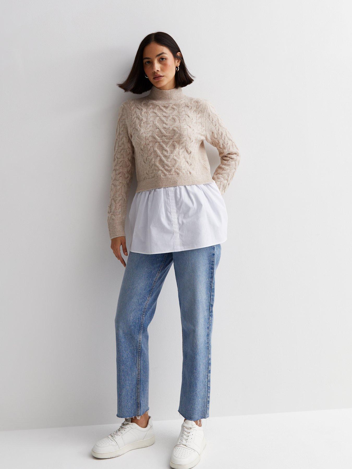 New Look Cream Cable Knit 2 in 1 Shirt Jumper very