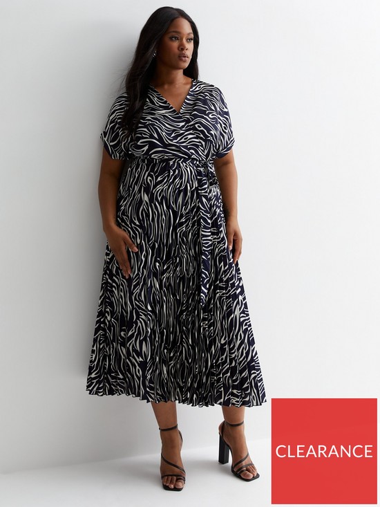 front image of new-look-curves-blue-zebra-print-pleated-midaxi-wrap-dress