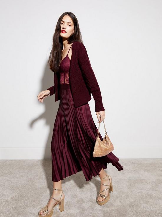 front image of new-look-burgundy-satin-pleated-midi-skirt