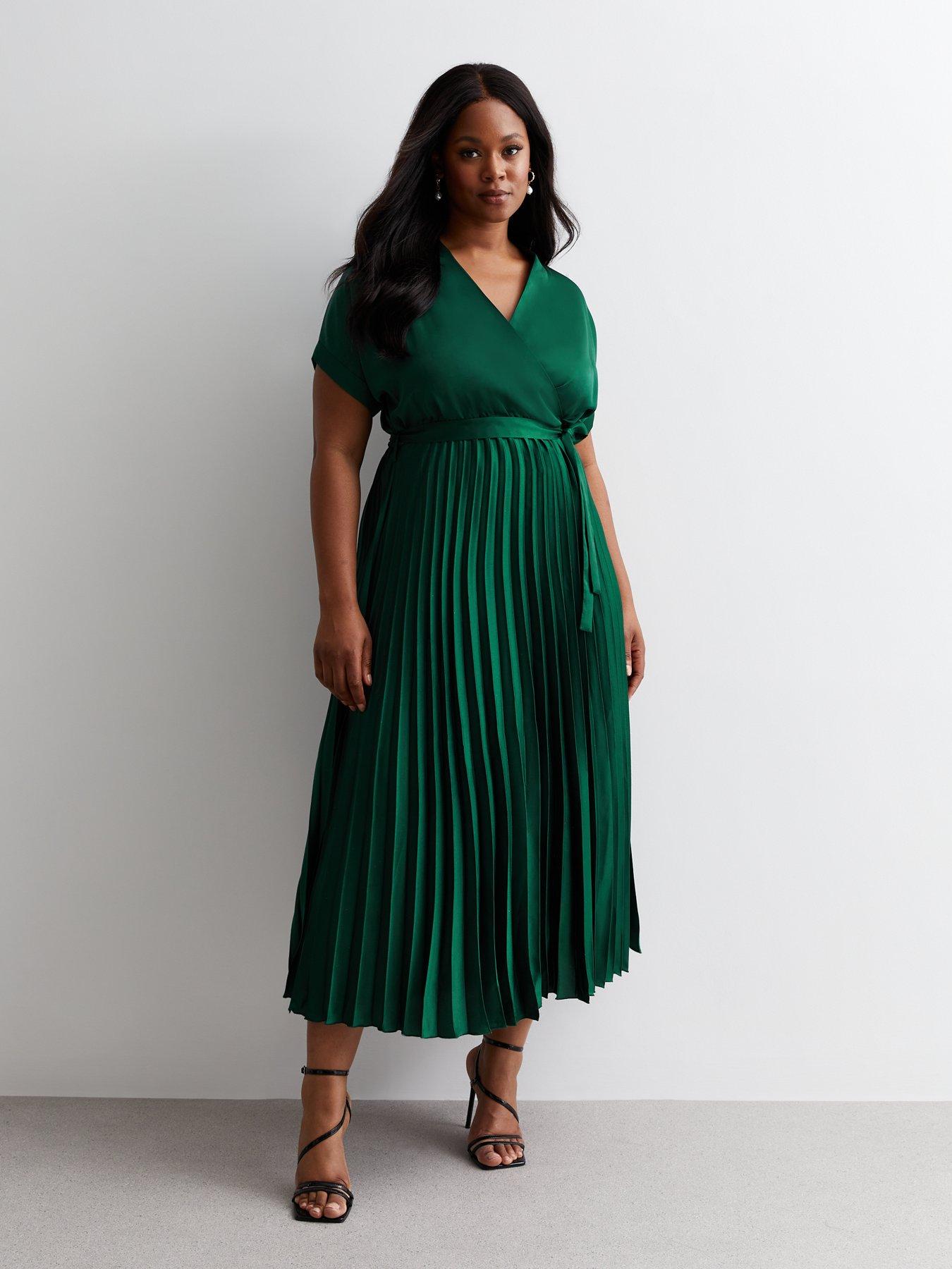 Green satin pleated store dress