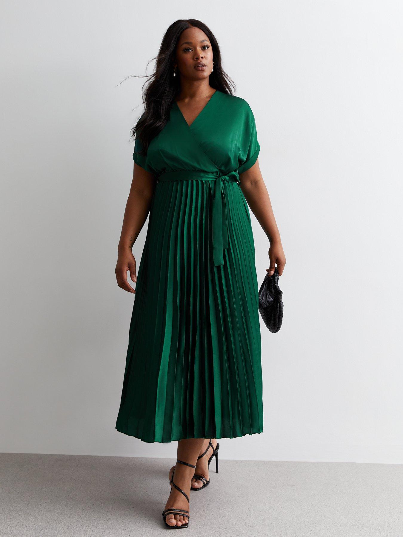 Dark green pleated dress sale