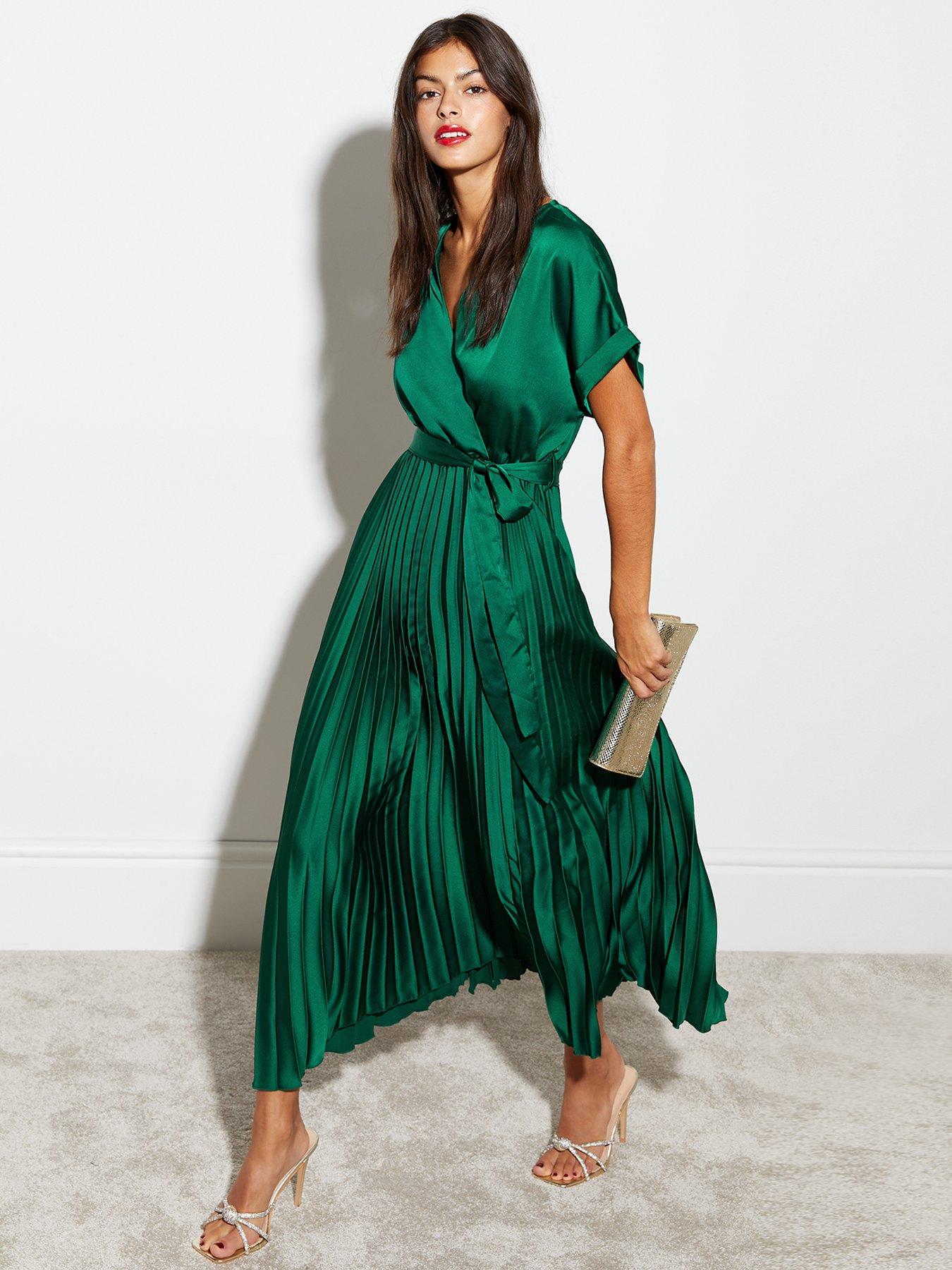 Satin pleated best sale midi dress