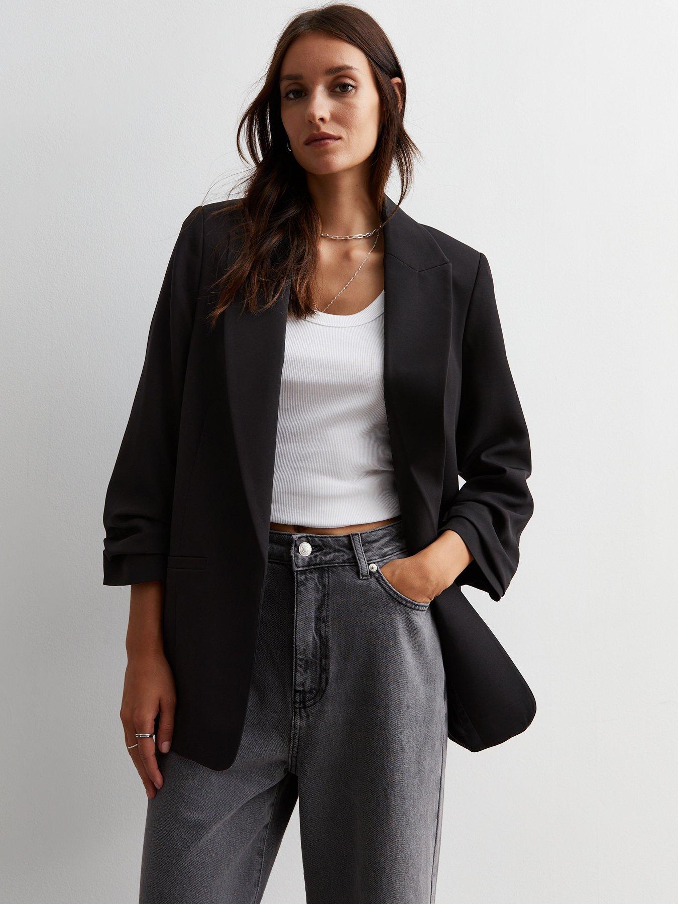 New Look Black Ruched Sleeve Blazer