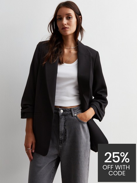 new-look-black-ruched-sleeve-oversized-blazer