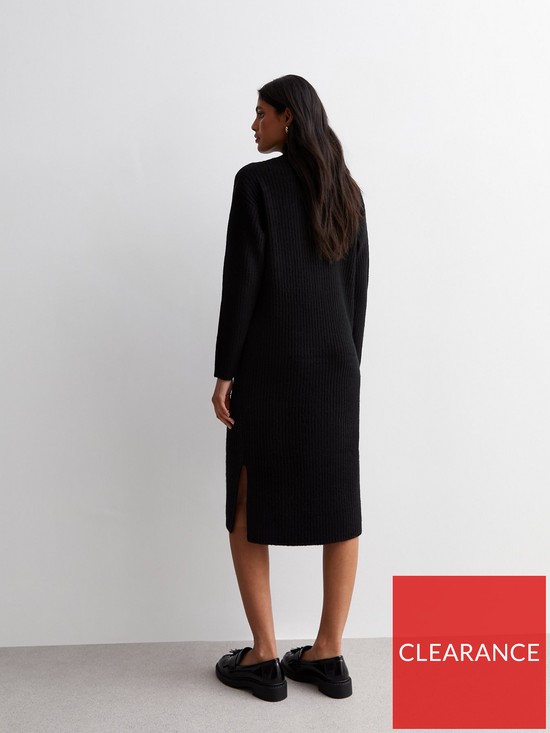 stillFront image of new-look-black-ribbed-knit-high-neck-midi-dress