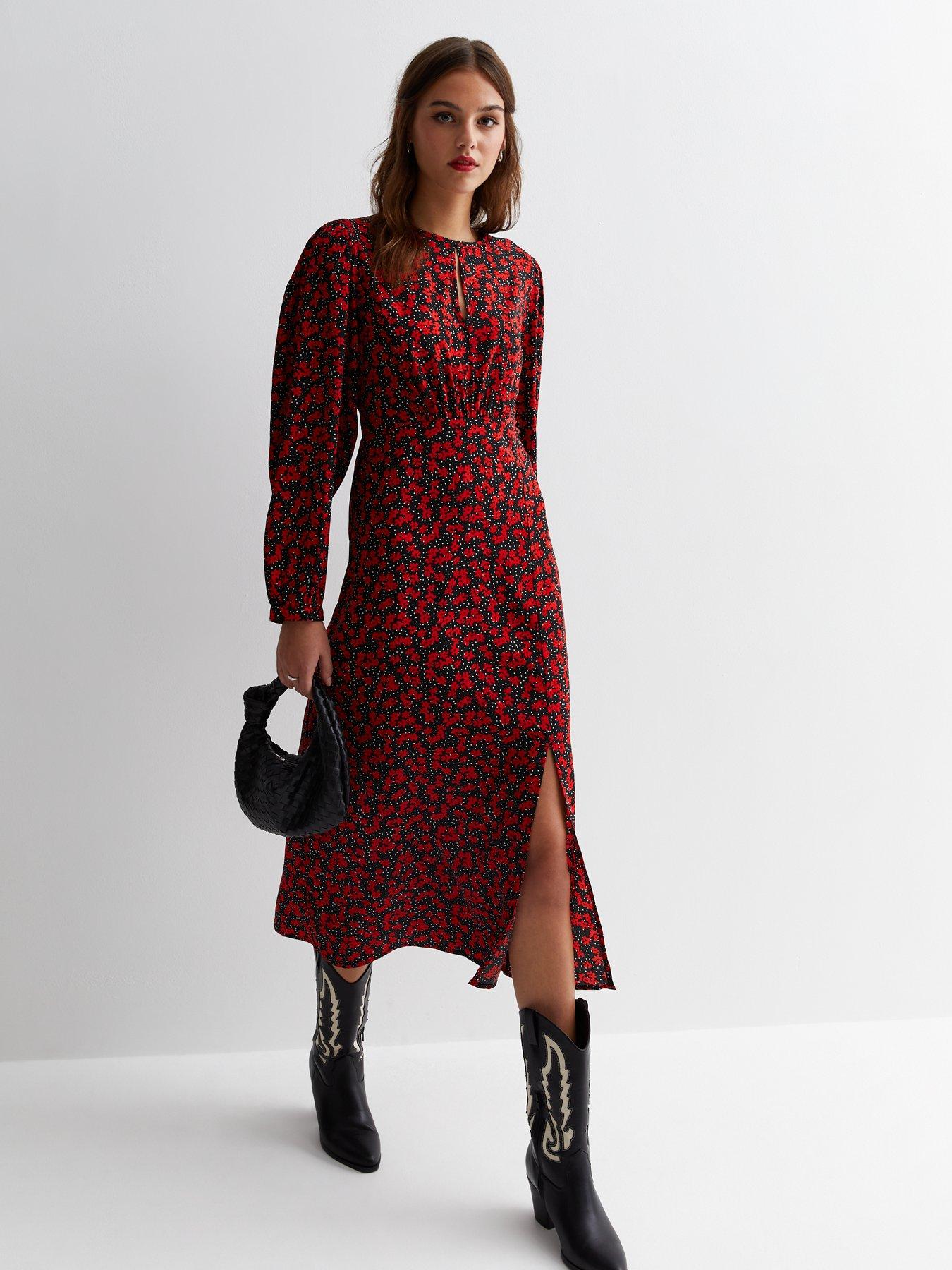 New look red hot sale floral midi dress