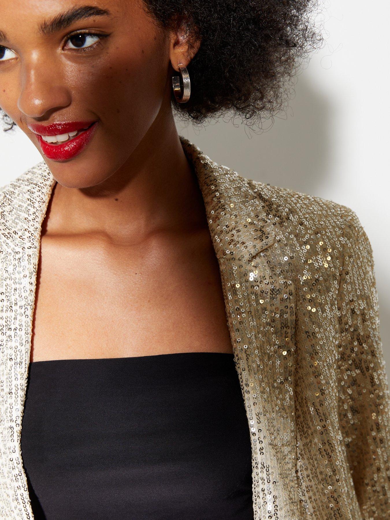 New Look Gold Sequin Ruched Sleeve Blazer Very