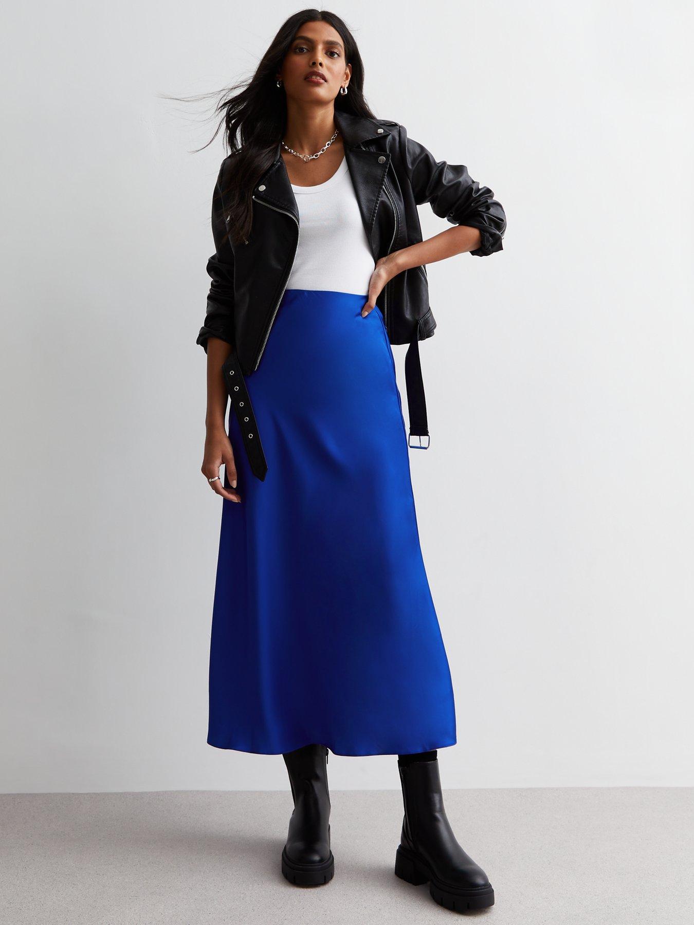 New Look Bright Blue Satin Bias Cut Midaxi Skirt very