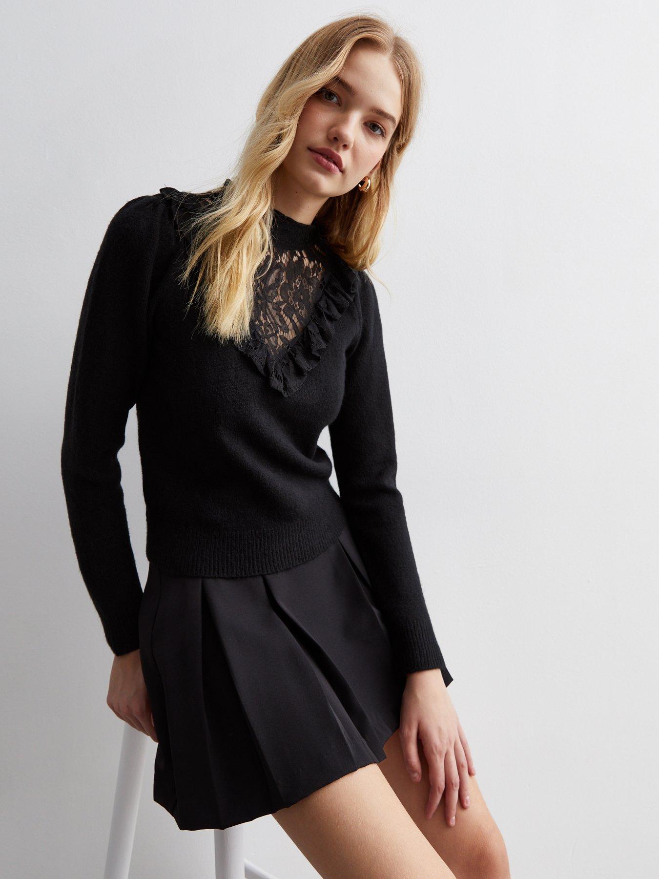 New Look Black Lace Frill Detail Long Sleeve Jumper very