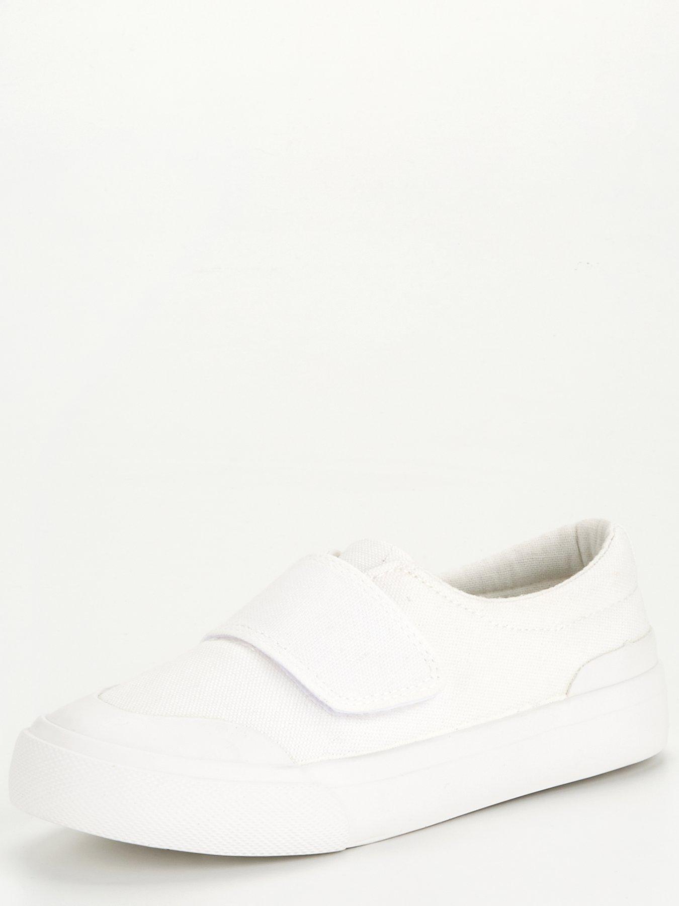Kids Canvas Pump School Shoes White