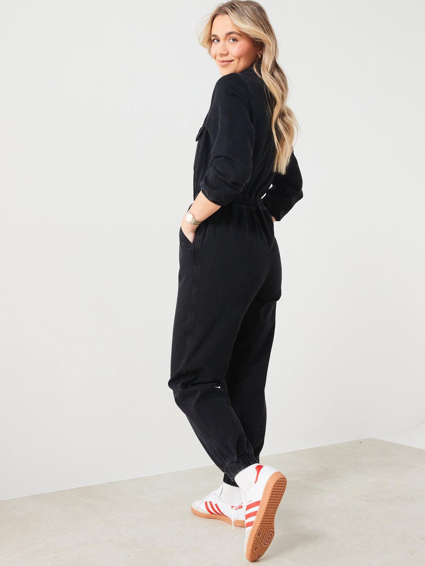 V by Very X Hattie Bourn Denim Zip Front Jumpsuit - Black | very.co.uk