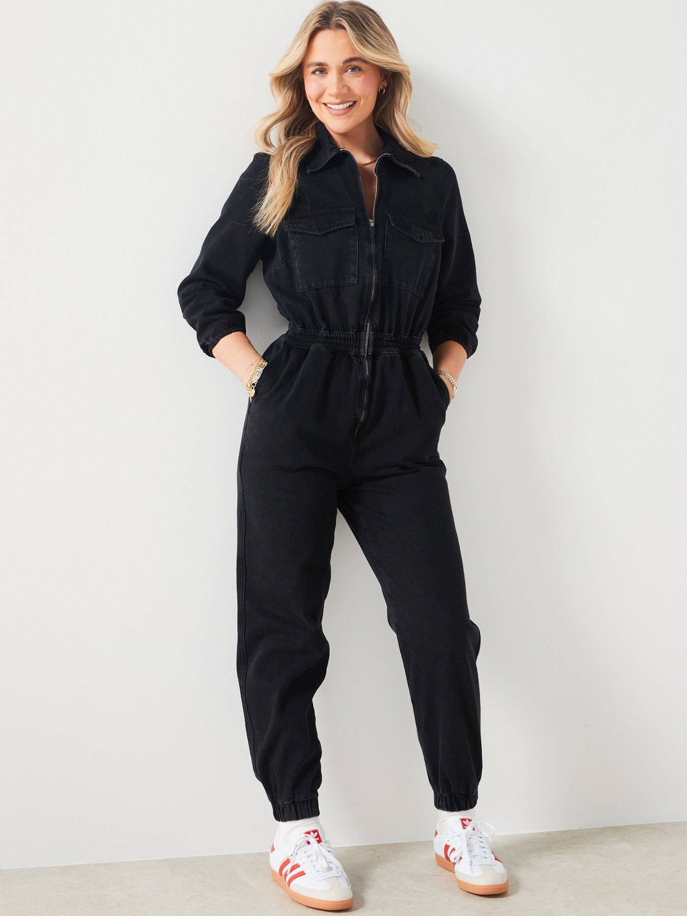 V by Very X Hattie Bourn Denim Zip Front Jumpsuit - Black