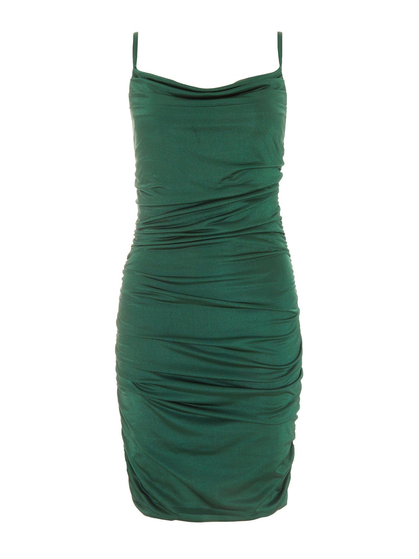 Quiz Bottle Green Ruched Bodycon Mini Dress | Very