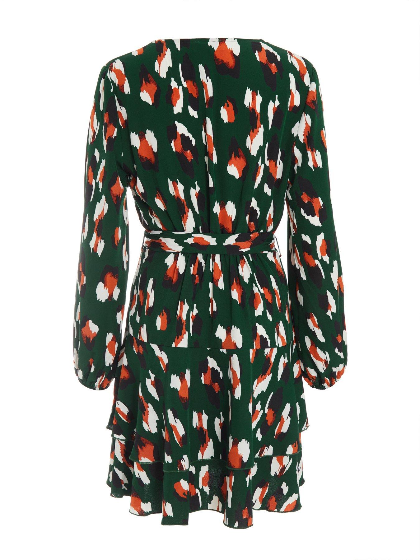 Quiz Petite Green Animal Print Satin Skater Mini Dress Very