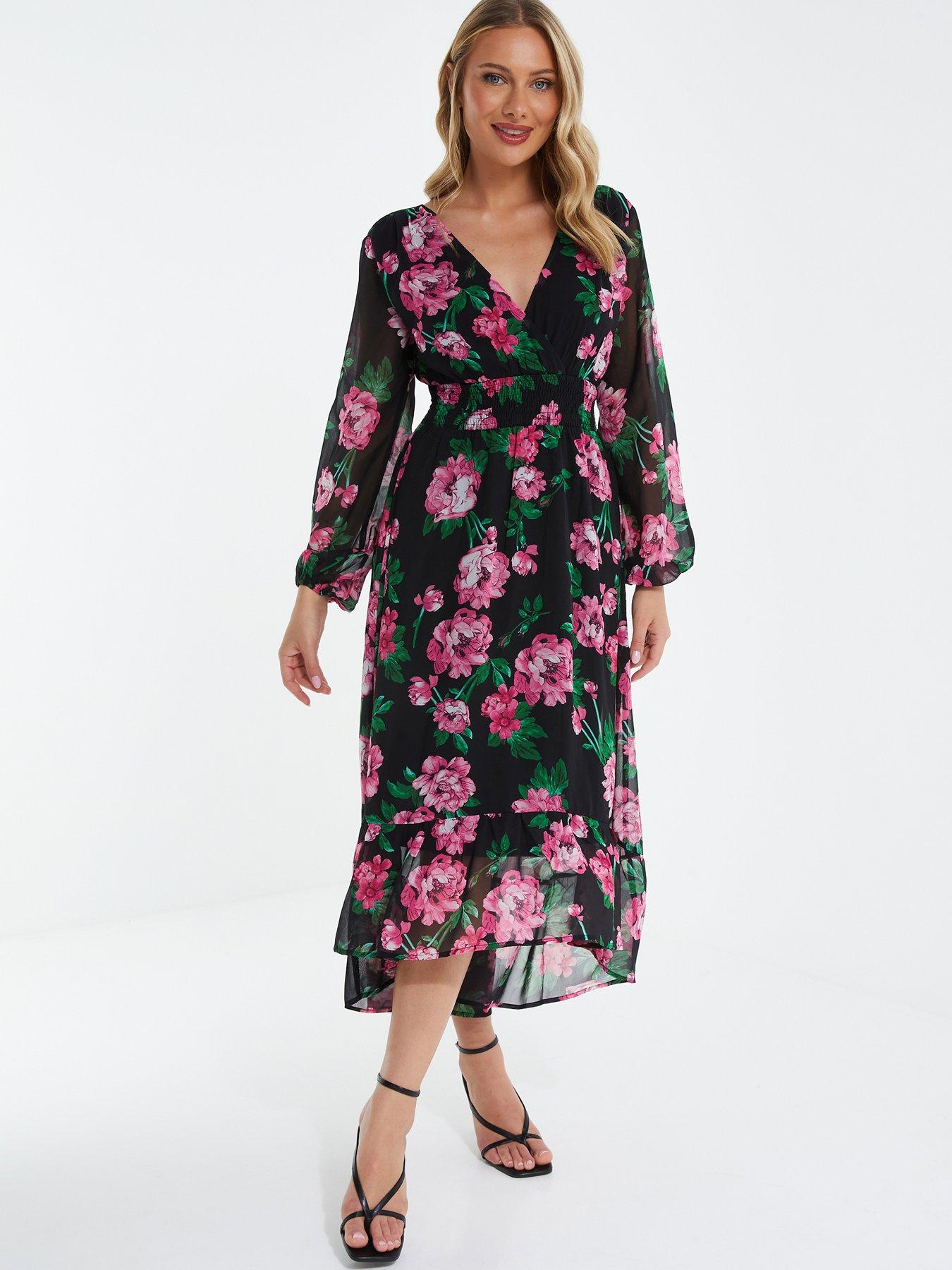 Quiz Black Floral Chiffon Midi Dress very