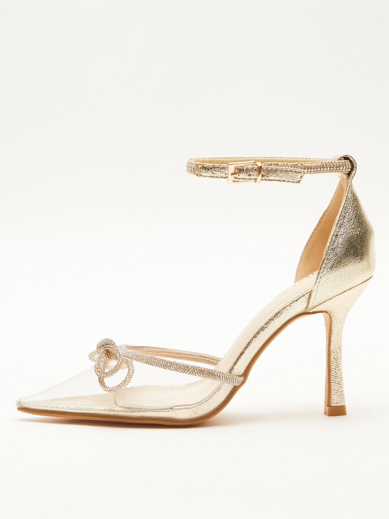 Quiz Gold Clear Diamante Bow Court Heels Very