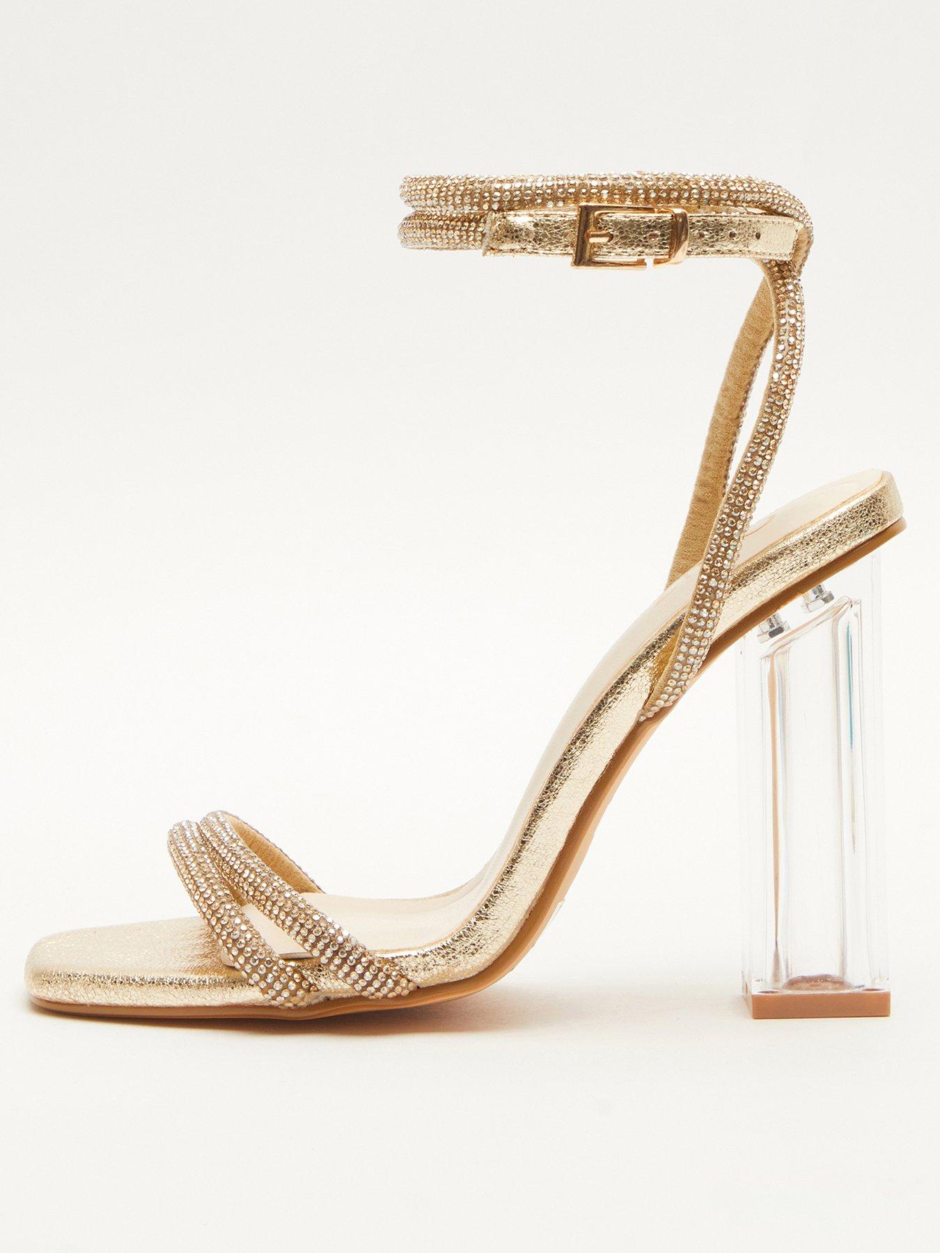 Quiz Wide Fit Silver Diamante Clear Heeled Sandals very