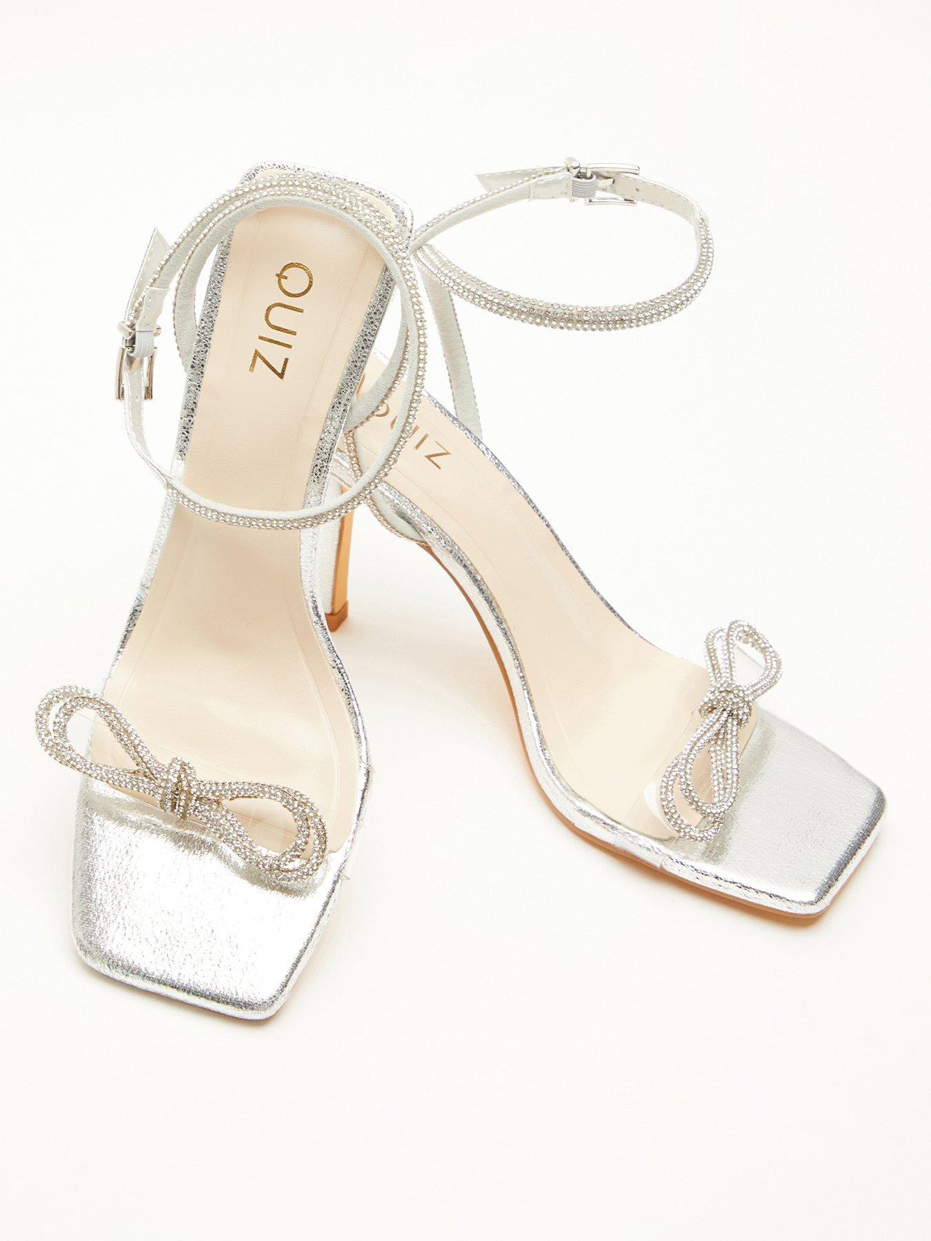 Image 3 of 6 of Quiz Silver Bow Heeled Sandals