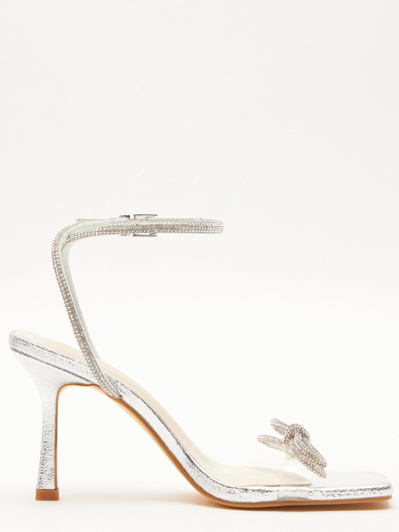 Image 4 of 6 of Quiz Silver Bow Heeled Sandals