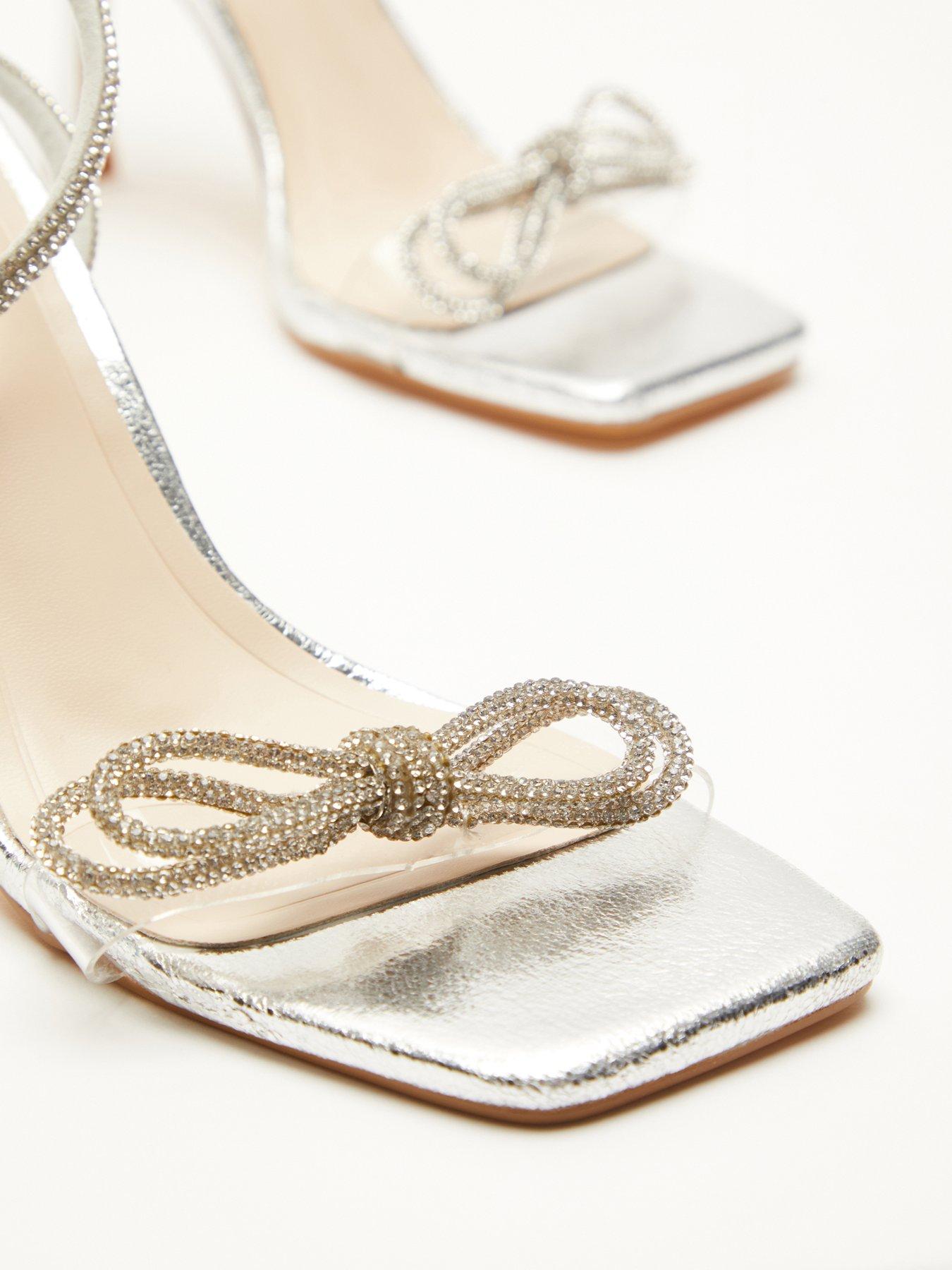 Image 6 of 6 of Quiz Silver Bow Heeled Sandals