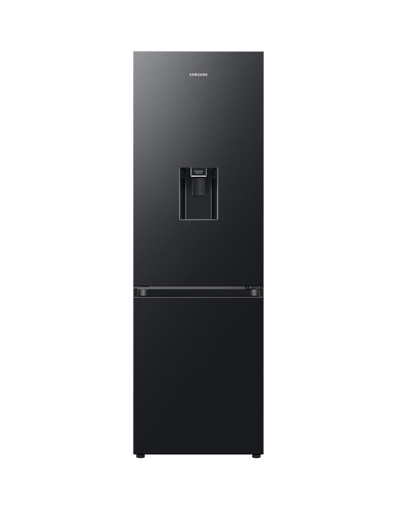 Premium AI Image  A black refrigerator with a blue light that  says'samsung'on it