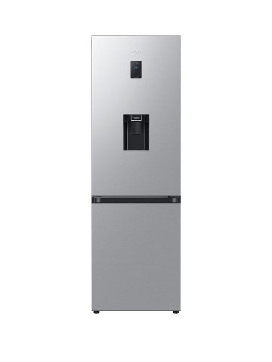 front image of samsung-rb7300tnbsprb34c652esaeunbsp4-series-frost-free-classic-fridge-freezer-with-non-plumbed-water-dispenser-e-rated-silver