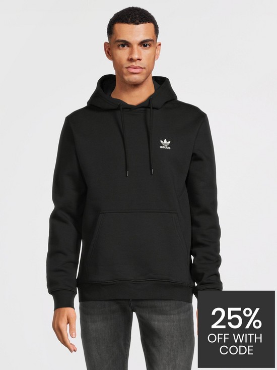 front image of adidas-originals-mens-essential-trefoil-hoodie-nbsp--black