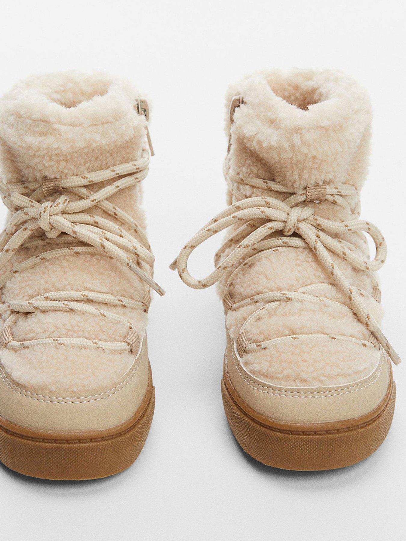 Younger Girls Faux Fur Ankle Boots Cream