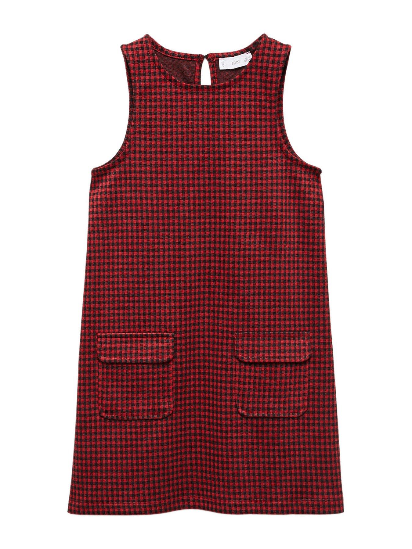 Girls Sleeveless Gingham Dress Red