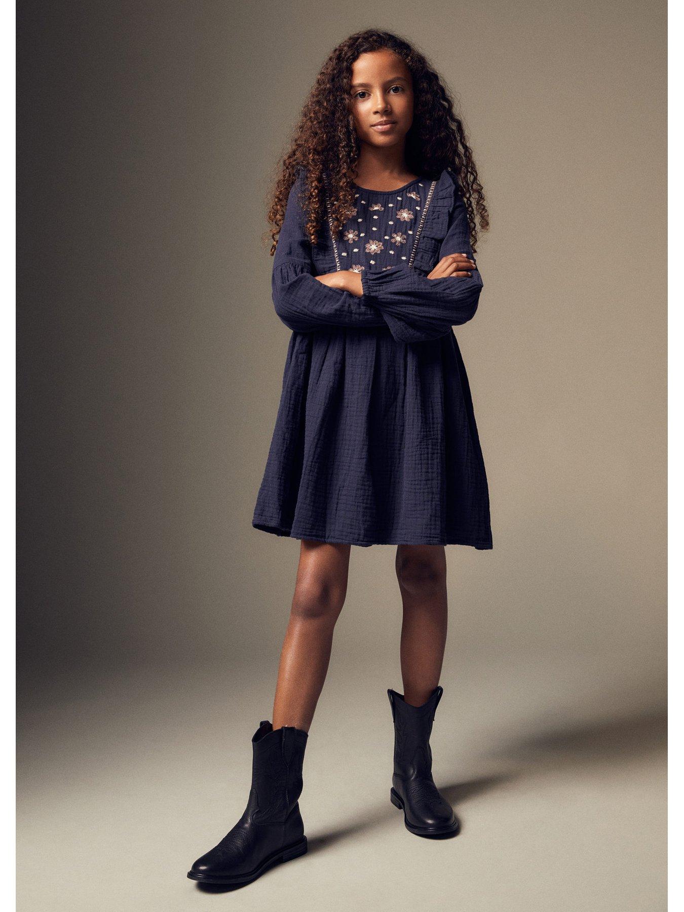 Girls long sleeve navy 2024 dress