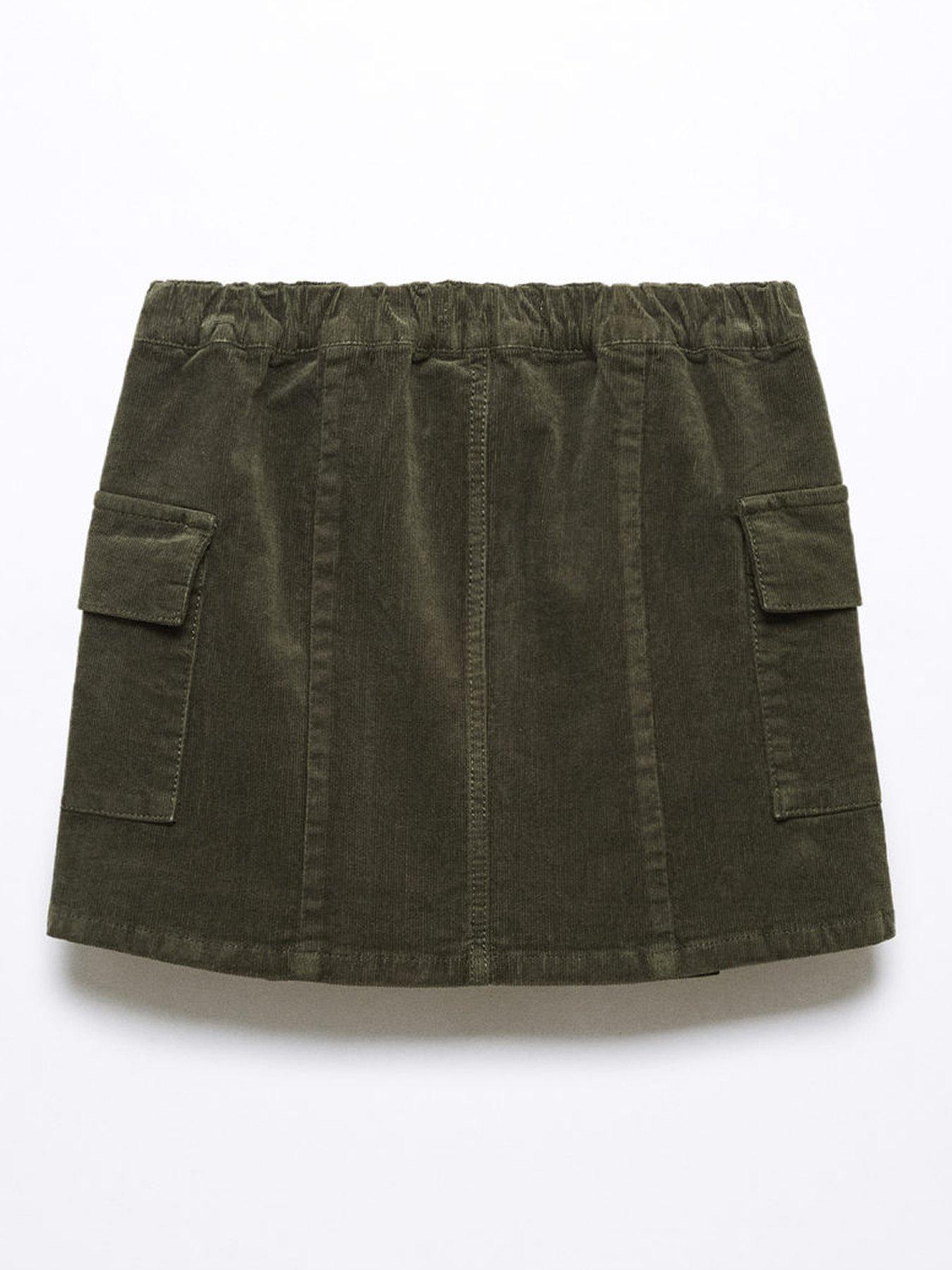 Girls Cord Cargo Skirt Khaki