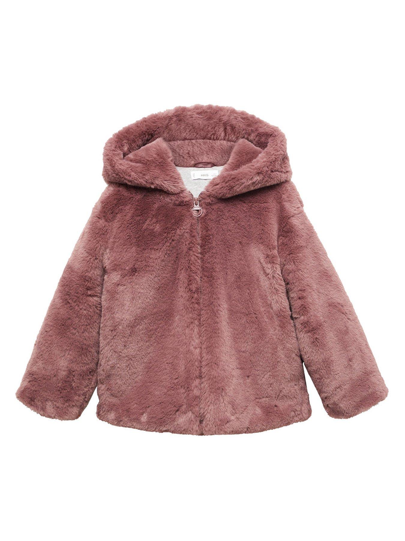 Girls Faux Fur Hooded Coat Pink