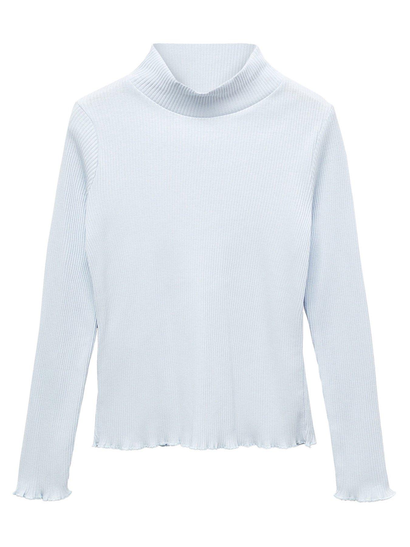 Ribbed High Neck Long-Sleeve T-Shirt