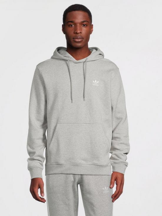 front image of adidas-originals-essential-hoodie-grey