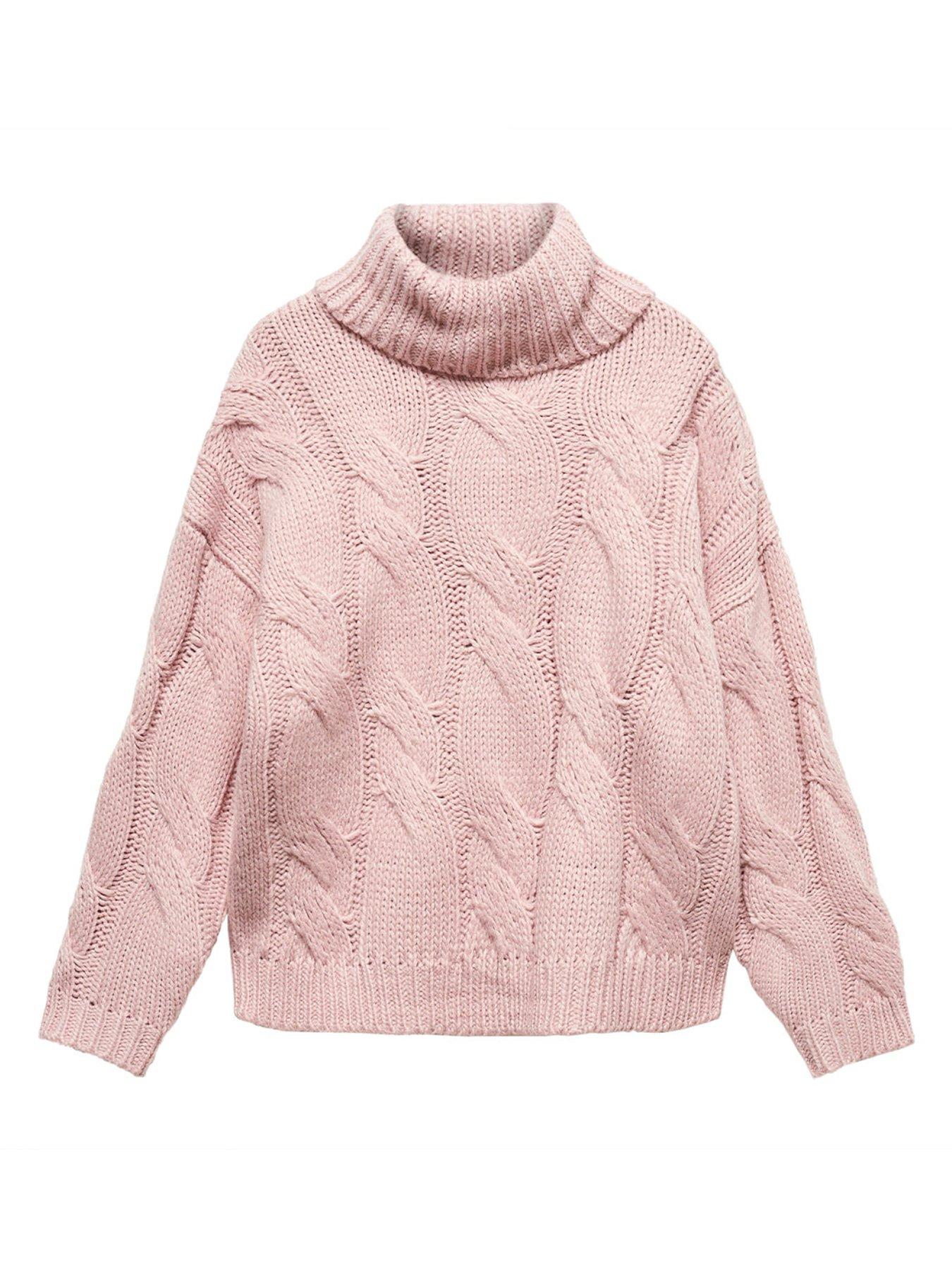 Girls Cable Roll Neck Knitted Jumper Light Pink