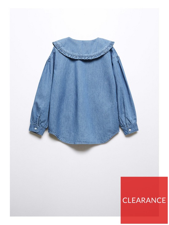 back image of mango-girls-chambray-frill-collar-long-sleeve-blouse-blue