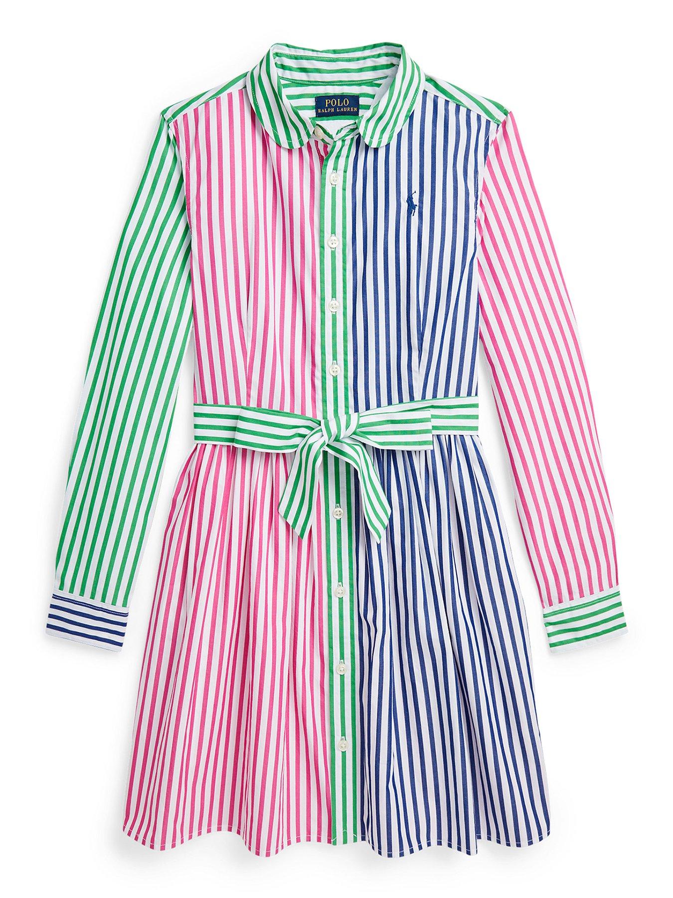 polo ralph lauren girls fun stripe shirt dress - multi