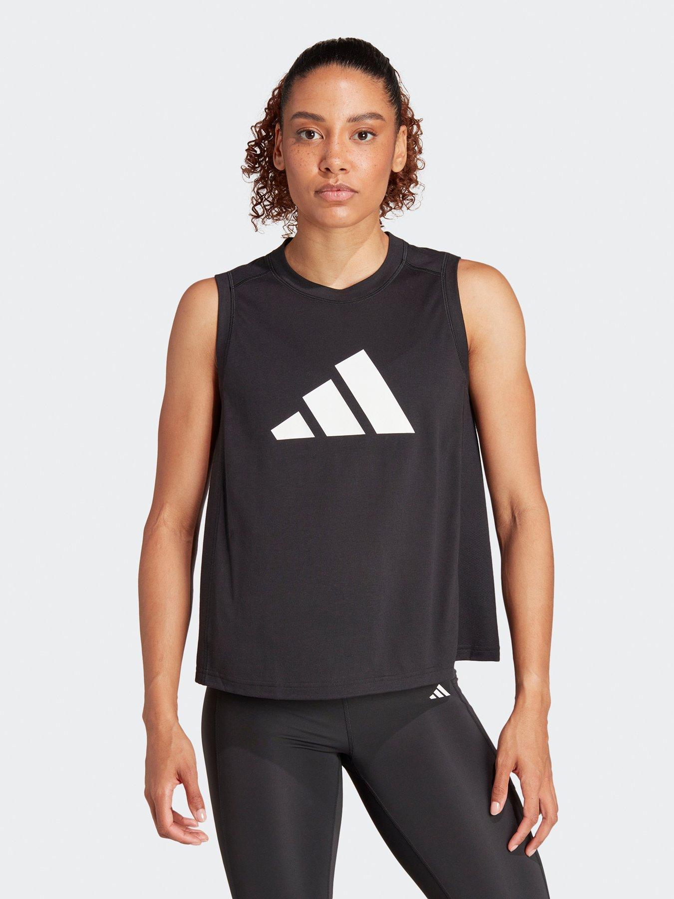 Image 1 of 5 of adidas Womens Train Essentials Logo Tank - Black - Black/White