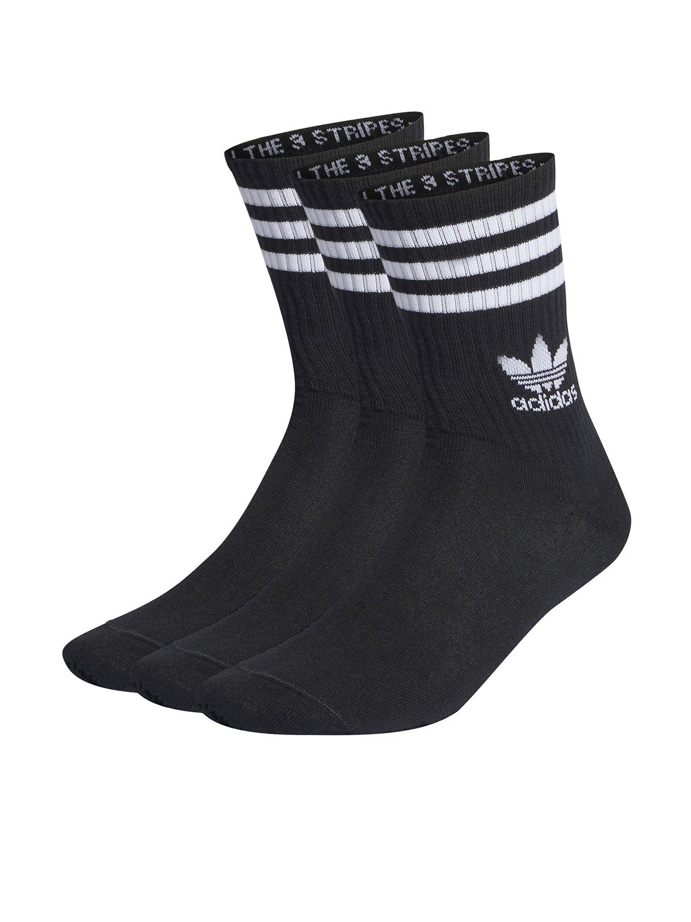 undefined Unisex 3 Pack 3 Stripes Crew Socks - Black