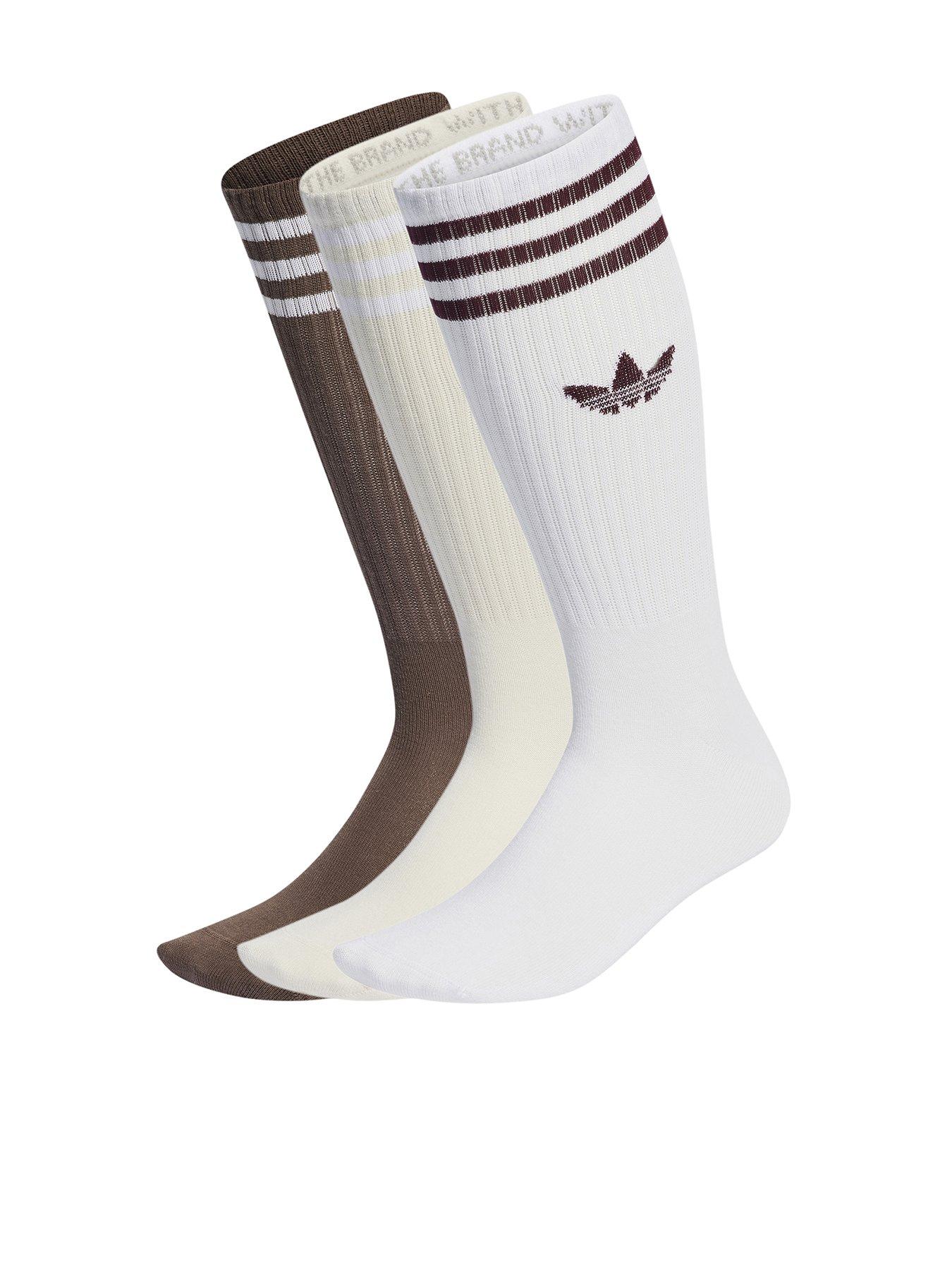 Adidas Originals Unisex 3 Pack 3 Stripes Crew Socks - Brown Multi 